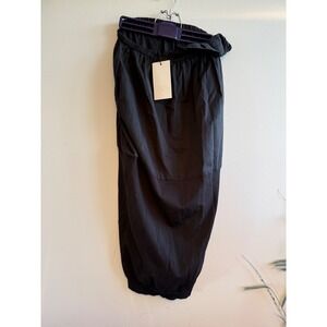 Zara Black Mixed Media Ribbed‎ Knit Midi Skirt Elastic Waist Womens M